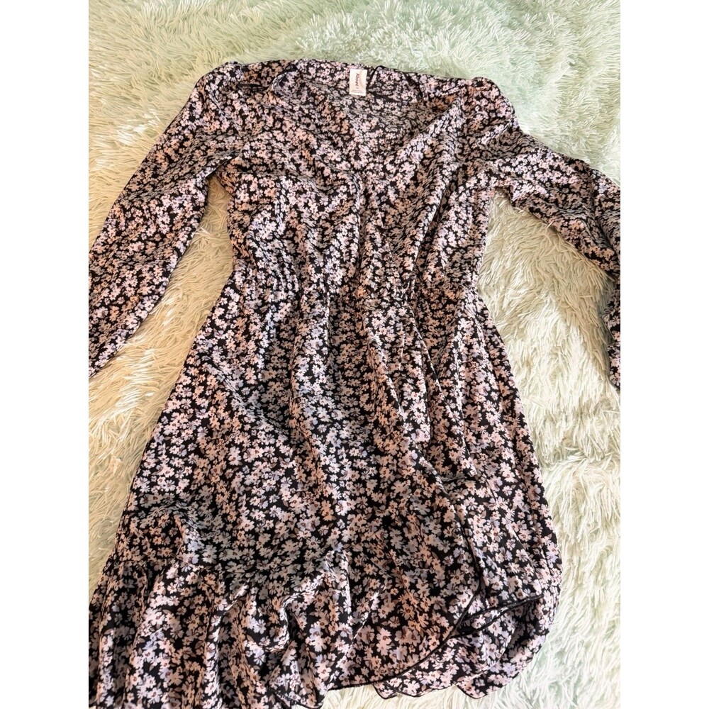 Abound Dress Size XS Black Floral Pattern Mini Long Sleeve